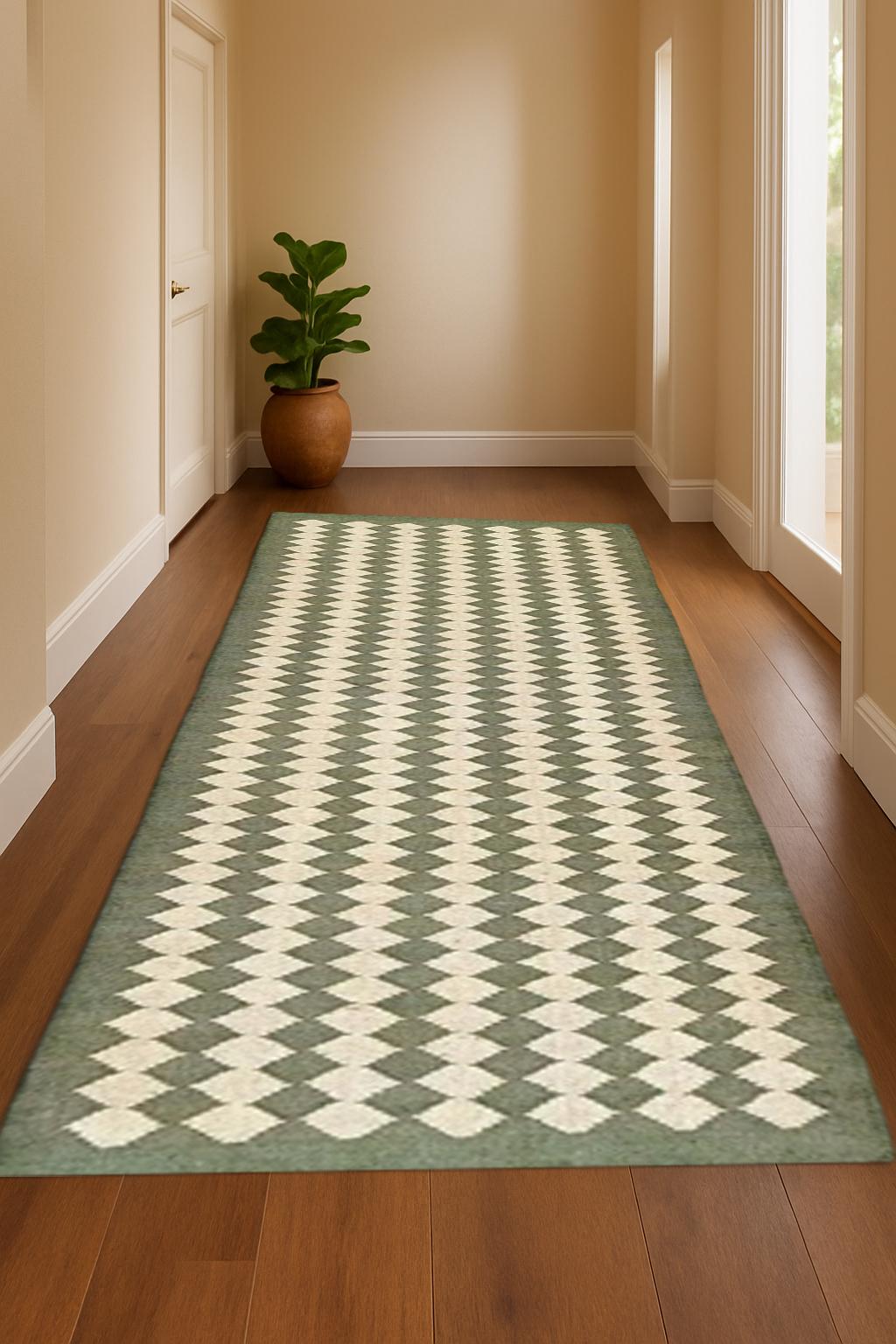 Wool Jute Runner Rug – Handwoven Boho Hallway Decor – Natural Textured Floor Runner