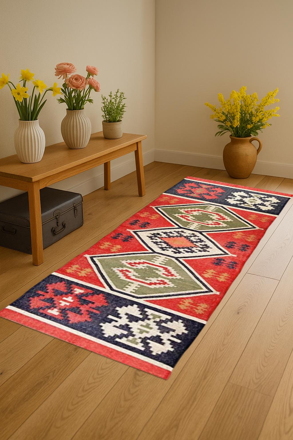 Natural Wool Jute Hallway Runner – Rustic Entryway Rug – Handmade Fiber Runner- Country Farmhouse Jute Wool Runner