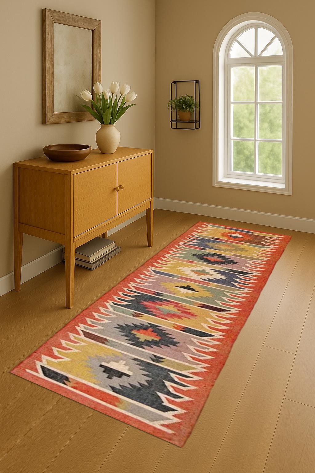 Boho Wool & Jute Runner – Earthy Natural Fiber Rug for Hallways - Entryways - Rustic Wool Jute Runner Wool Jute Carpet