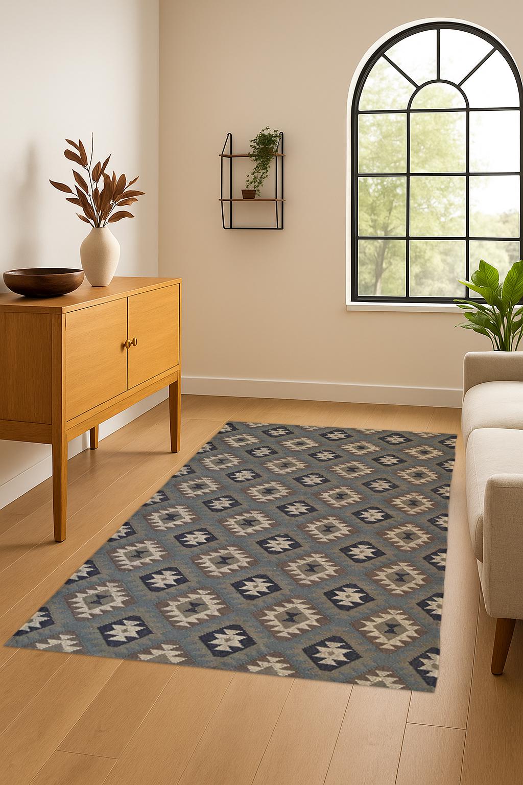 Wool Jute Rug, Kilim Area Rug, Handmade Kilim Runner Rug, Boho Hallway Rug, Vintage Kitchen Rug, Bohemian Rug, Indian Dhurrie Rug