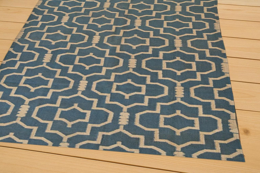Blue Moroccan Style Wool Rug – Handwoven Geometric Lattice Carpet | Modern Boho Area Rug for Living Room, Bedroom & Entryway Decor