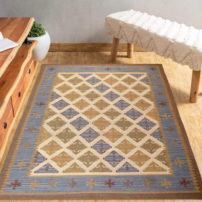 Wool Jute Kilim Oriental Rug | Custom Size Wool Rug |Vintage Area Rug |Boho Jute Rug |Handmade Wool Jute Rug | Prayer Mat | Flatweave Carpet
