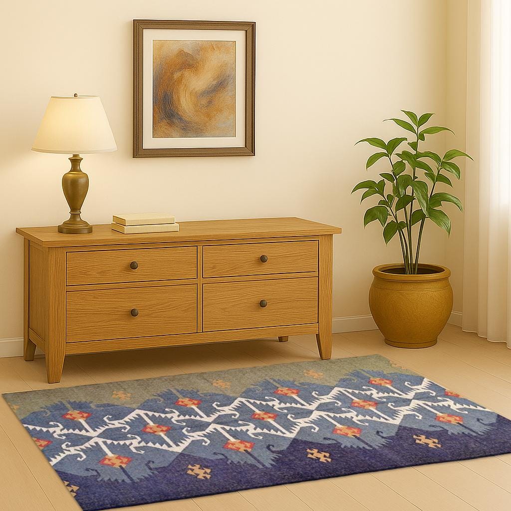 8x10, 9x12, 10x14, 7x7 Indian Traditional Handmade Wool and Jute kilim Rugs, Navajo Ethnic Rugs Aztec Rugs,, Outdoor/Indoor Rug, Bedroom Rug