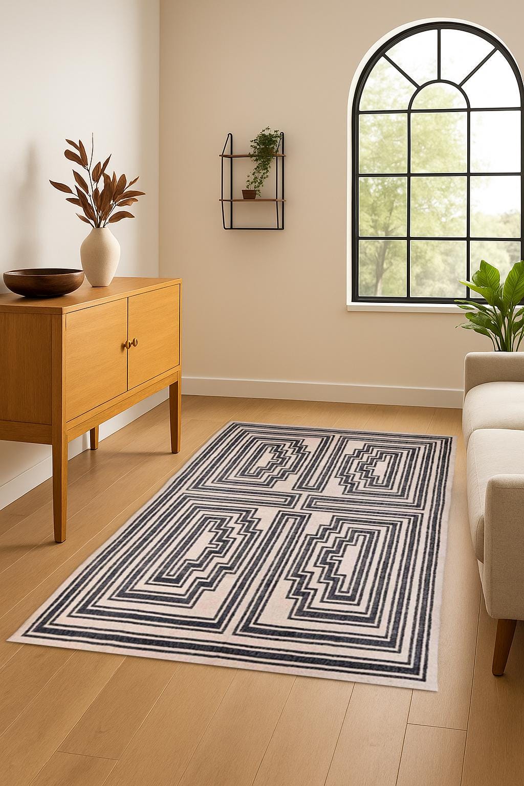 White Navy Modern Geometric Design Hand Woven High Quality Wool Flatweave Rug, Customize in any size, Wool Jute Rug Handmade Dhurrie Rug