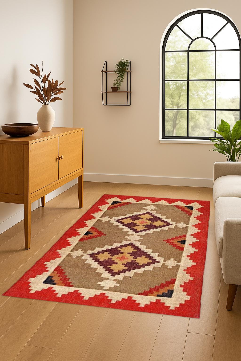 Wool and Jute Rug Handmade, Kilim Dhurrie Prayer Mat | Vintage Rug | Turkish Handwoven Kilim Rug | Traditional Artistic Decor Rugs For Home