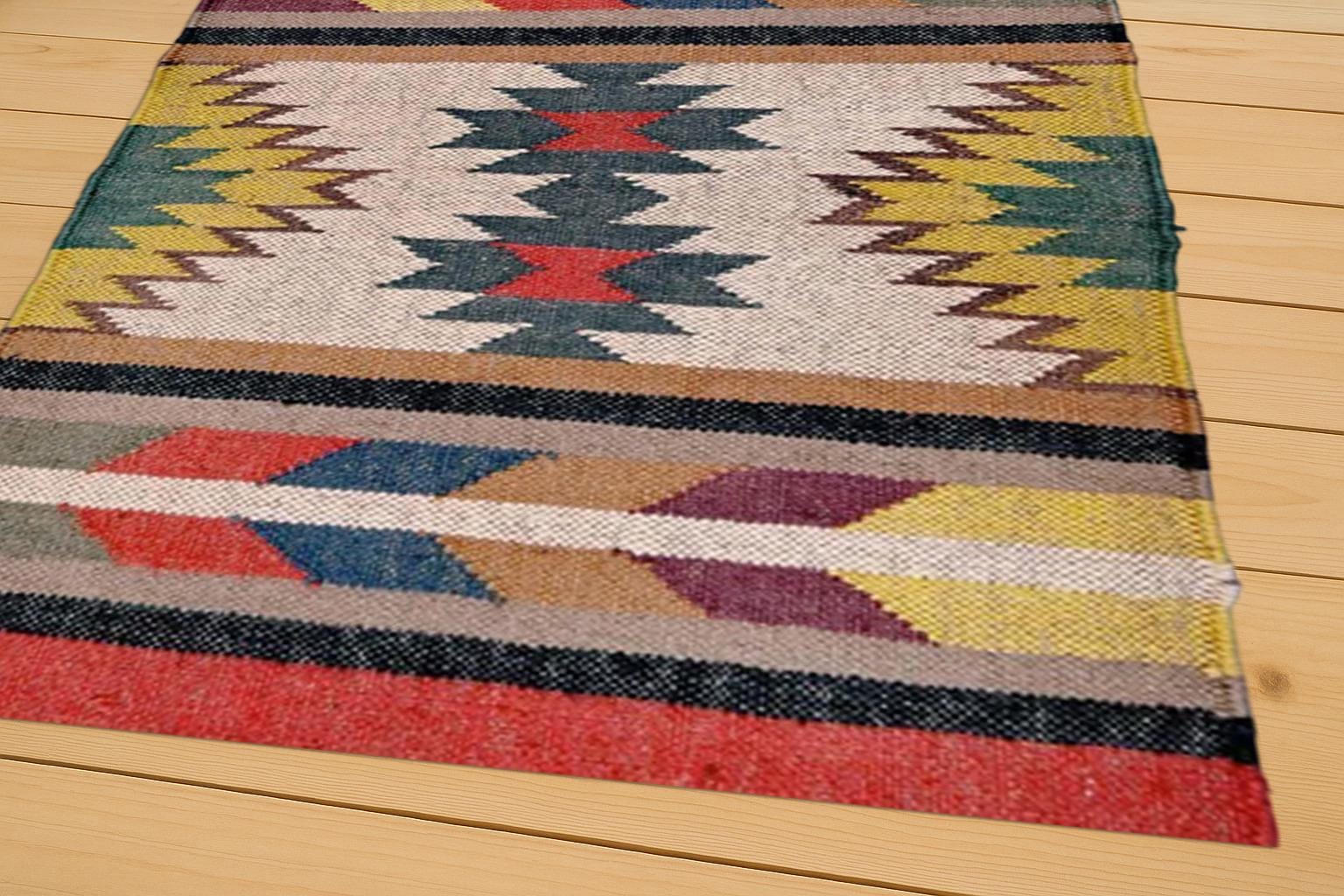 Boho Kilim Rug – Handwoven Multicolor Geometric Carpet for Living Room & Bedroom