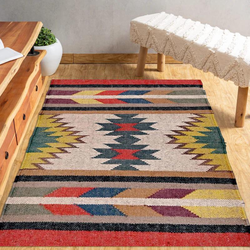 Boho Kilim Rug – Handwoven Multicolor Geometric Carpet for Living Room & Bedroom