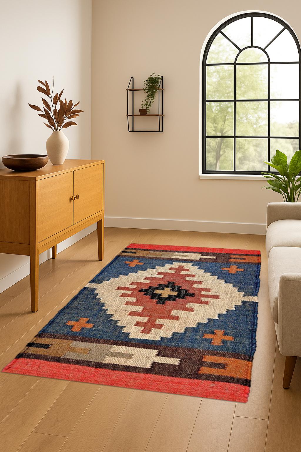 5x8 Wool Jute Kilim Rug, Home Decor Rugs, Custom Size Wool Rug, Vintage Area Rug, Handmade, Wool and Jute Rug Handwoven, Kilim Dhurrie Rug