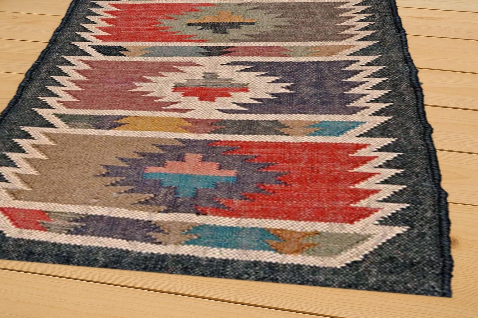 Wool Jute Kilim Premium Flatweave Scandivian Rug, Hand Woven Decor Inspired, Hallway Rug, Rugs For Bedroom, Multicolor Wool Jute Rug
