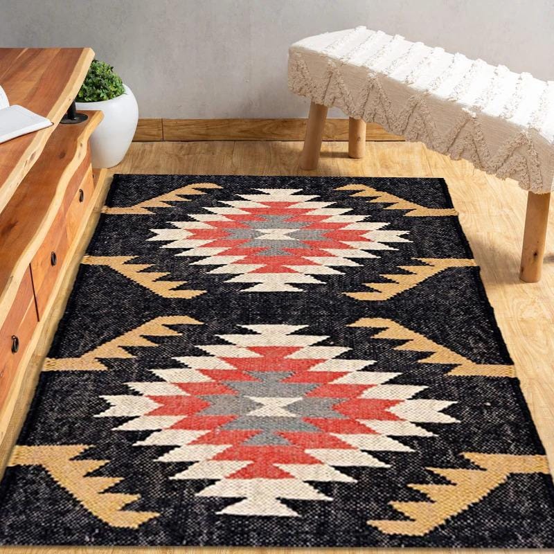 4x6 Ft Custom Hand Woven Navajo Kilim Rug, Handmade Rug For Home And Living Room, Kitchen Rug, Boho Scandinavian Decor