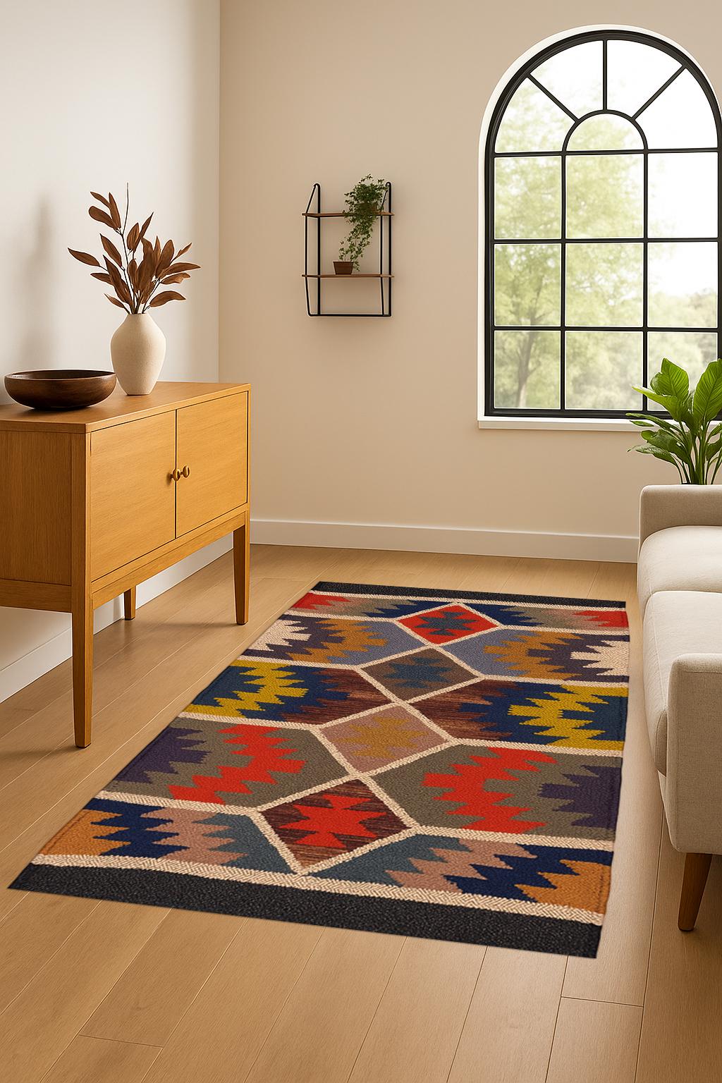 Kilim Rug, Handwoven, Wool and Jute Rug Handmade, Kilim Dhurrie Rug, Navajo Kilim Rug, Custom Rug, Flatweave Rug, Bohemian Rug