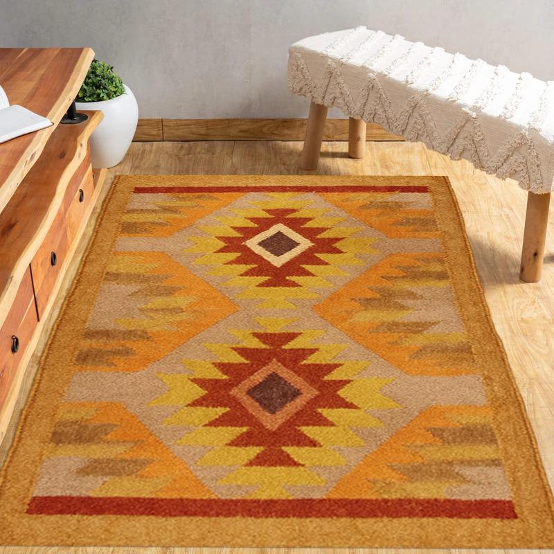 Boho Kilim Wool Rug Runner | Handwoven Tribal Carpet | 2x4 Rustic Entryway Rug | Geometric Flatweave Decor | Southwest Home Aesthetic