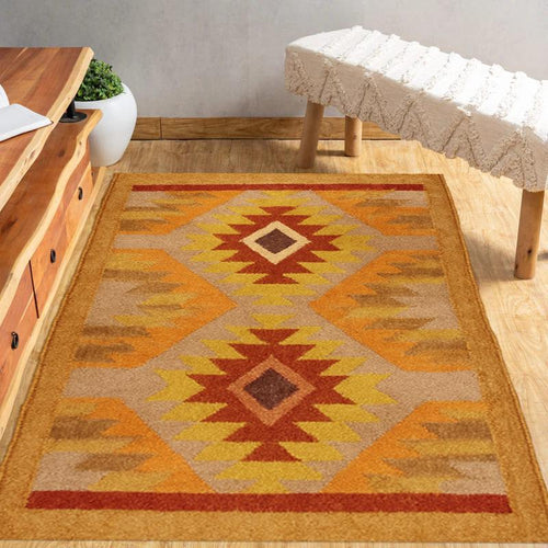 Boho Kilim Wool Rug Runner | Handwoven Tribal Carpet | 2x4 Rustic Entryway Rug | Geometric Flatweave Decor | Southwest Home Aesthetic