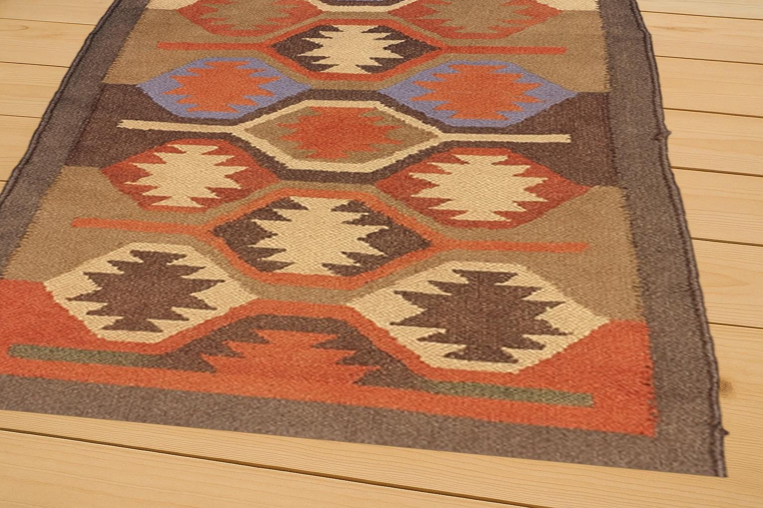 Wool and Jute Rug in Red Color, Handmade Kilim Dhurrie Rug, Bohemian Rug, Navajo Kilim Rug, Custom Size Rug, Brown Traditional Rug