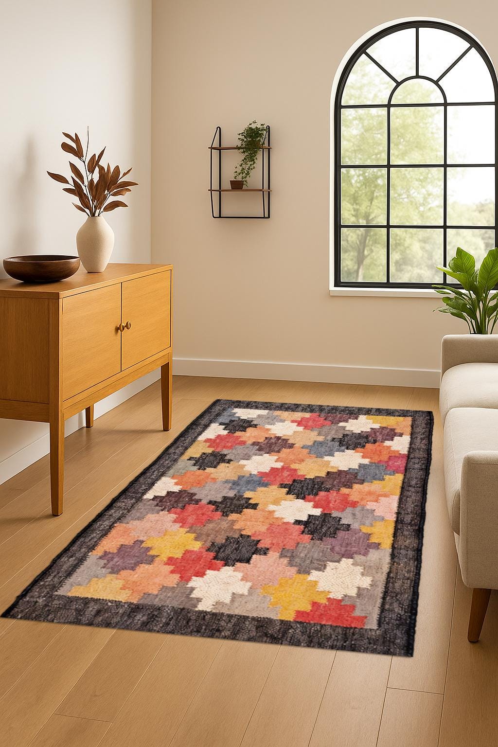 Colorful Wool Jute Kilim Rug | Handmade Area Rug, Multicolor Geometric Carpet | Rustic Farmhouse Decor, Oriental Traditional Indian, Turkish