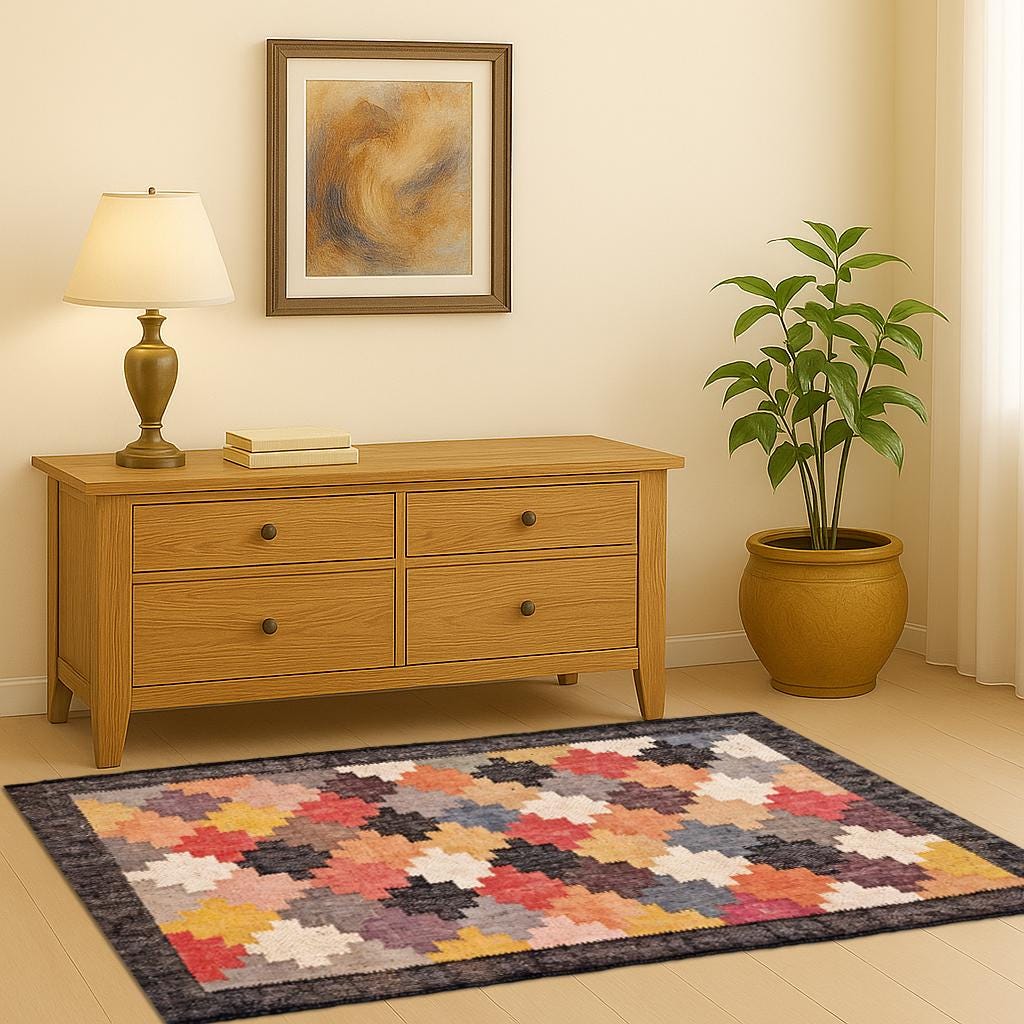Colorful Wool Jute Kilim Rug | Handmade Area Rug, Multicolor Geometric Carpet | Rustic Farmhouse Decor, Oriental Traditional Indian, Turkish