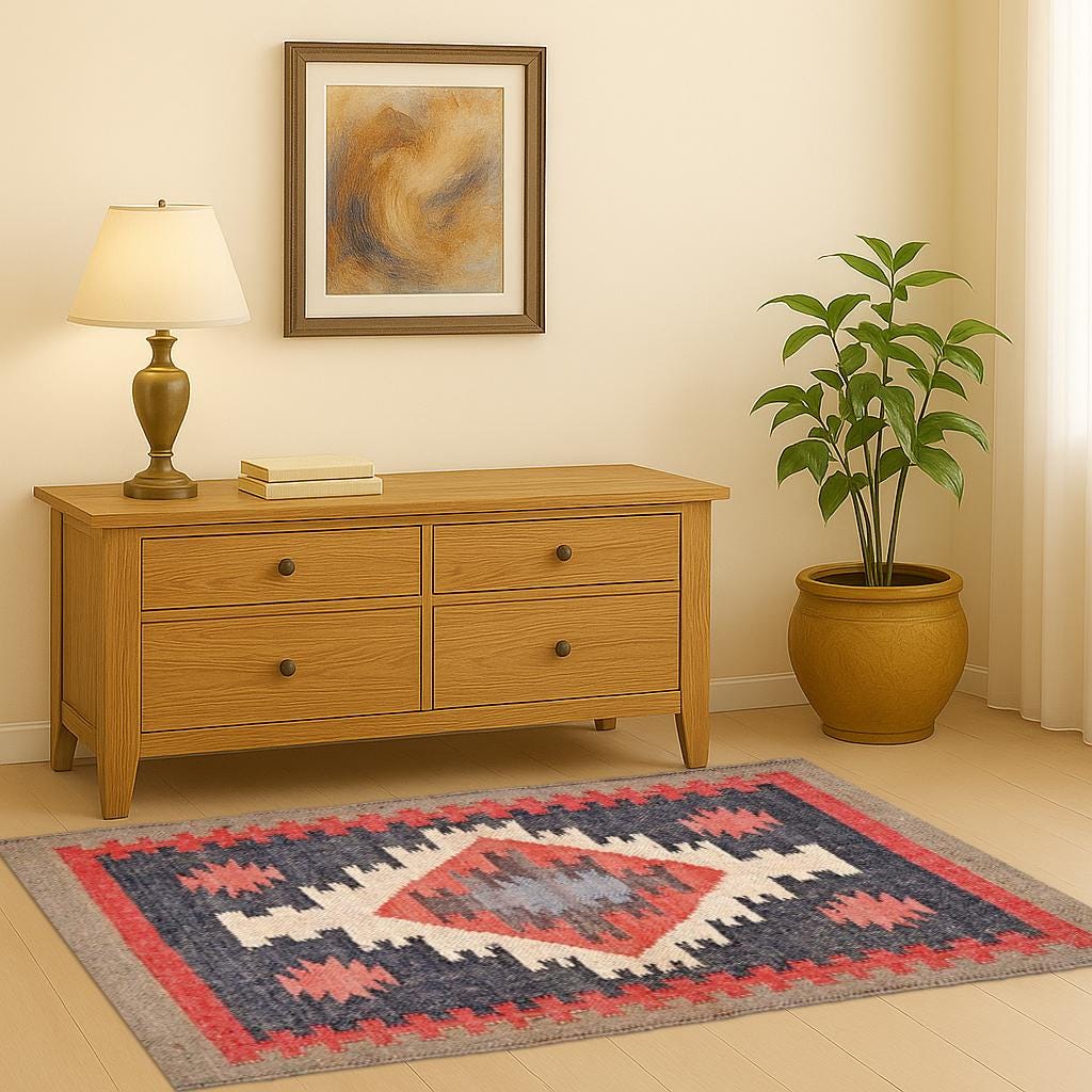 Handwoven Wool Jute Rug | Boho Kilim Area Rug for Living Room | Vintage Style Carpet | Rustic Farmhouse Decor | 3x5 Handmade Rug