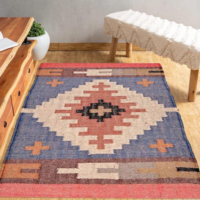 5 x 8 ft, Handmade KILIM Rug, Multicolor, Jute Rug wool rug Kilim Dhurrie, Hallway kitchen Living Floor, Vintage Room Gifts, Oriental Rug