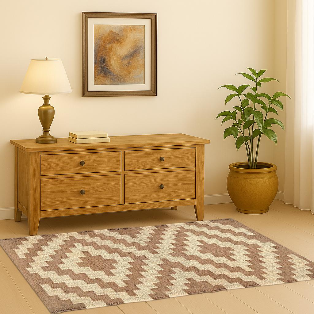 Natural Jute & wool Kilim Rug | Earthy Tones Area Rug | Artisanal Handwoven Floor Covering | Eco-Friendly Home Decor