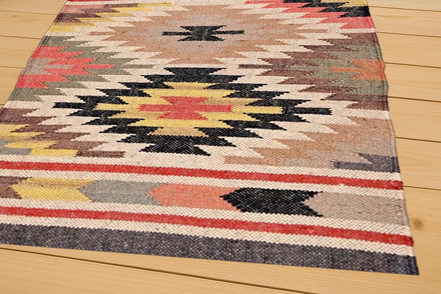 Wool and Jute Rug multi Color, Handmade Kilim Dhurrie Rug, Indian Dhurrie Rug, Navajo Kilim Rug, Custom Rug, Flatweave Rug, Bohemian Rug