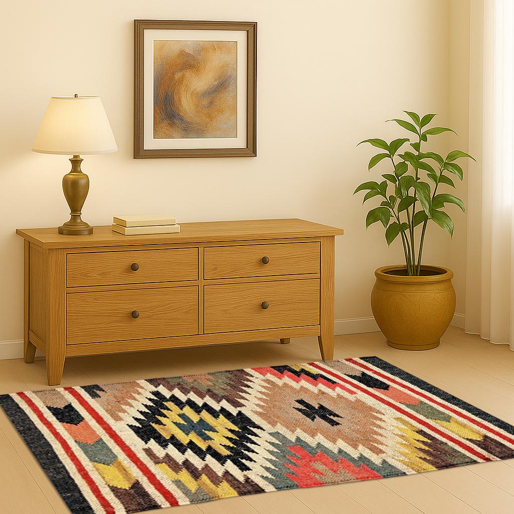 Handmade Large Kilim Rug, Handwoven, Wool and Jute Rug Handmade, Kilim Dhurrie Rug, Motifs, Traditional Indian jute Area rug Oriental