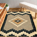 Modern Wool Jute Kilim Rug | Geometric Tribal Pattern Dhurrie | Natural Fiber Area Rug | Indian jute Area rug
