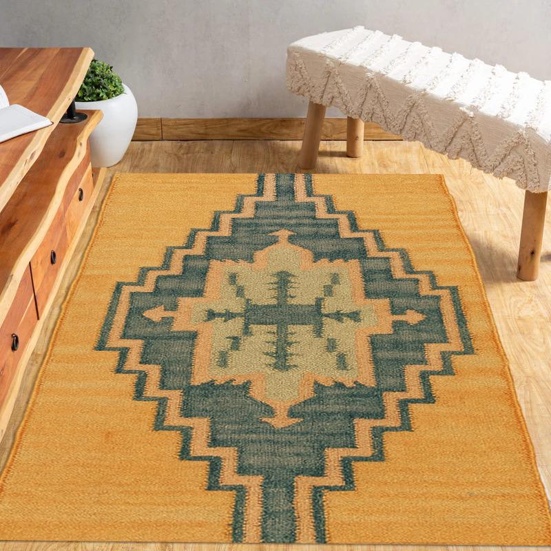 Tribal Wool Jute Kilim Runner Rug, Handwoven Southwestern Boho Rug, Rustic Hallway Rug,Geometric Flatweave Carpet, Ethnic Handmade Decor Rug