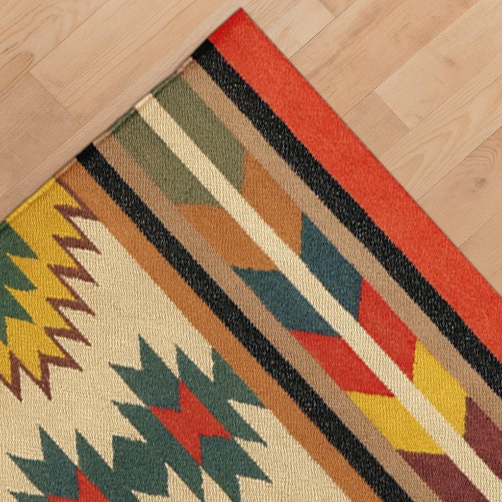 Southwestern Wool Jute Kilim Rug, Handwoven Tribal Runner Rug, Boho Flatweave Area Rug, Ethnic Geometric Decor, Living Room Handmade Rug