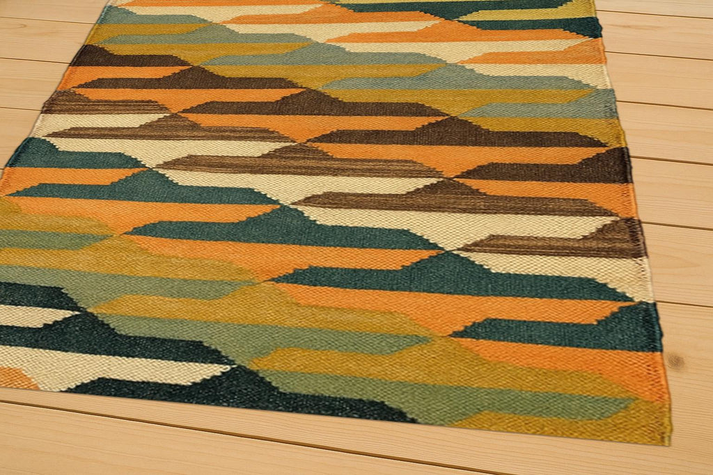 Colorful Wool Jute Kilim Rug, Handwoven Geometric Flatweave Rug, Boho Tribal Hallway Runner, Living Room Decor, Eco Friendly Handmade Rug