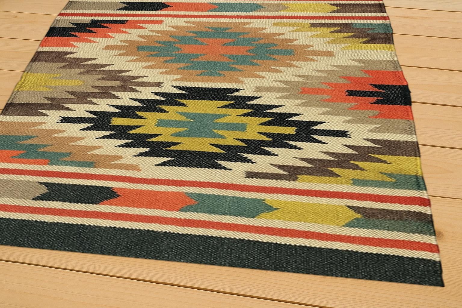 Vintage Wool Jute Kilim Rug, Handwoven, Wool and Jute Rug Handmade, Kilim Dhurrie Rug, Hallway kitchen Living Floor, Area Rug