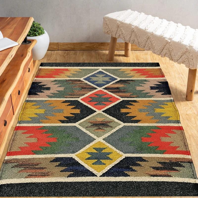 Traditional Handwoven, Kilim Rug, Wool and Jute Rug Handmade, Kilim Dhurrie Rug, Vintage Room Gifts, Kilim Rug