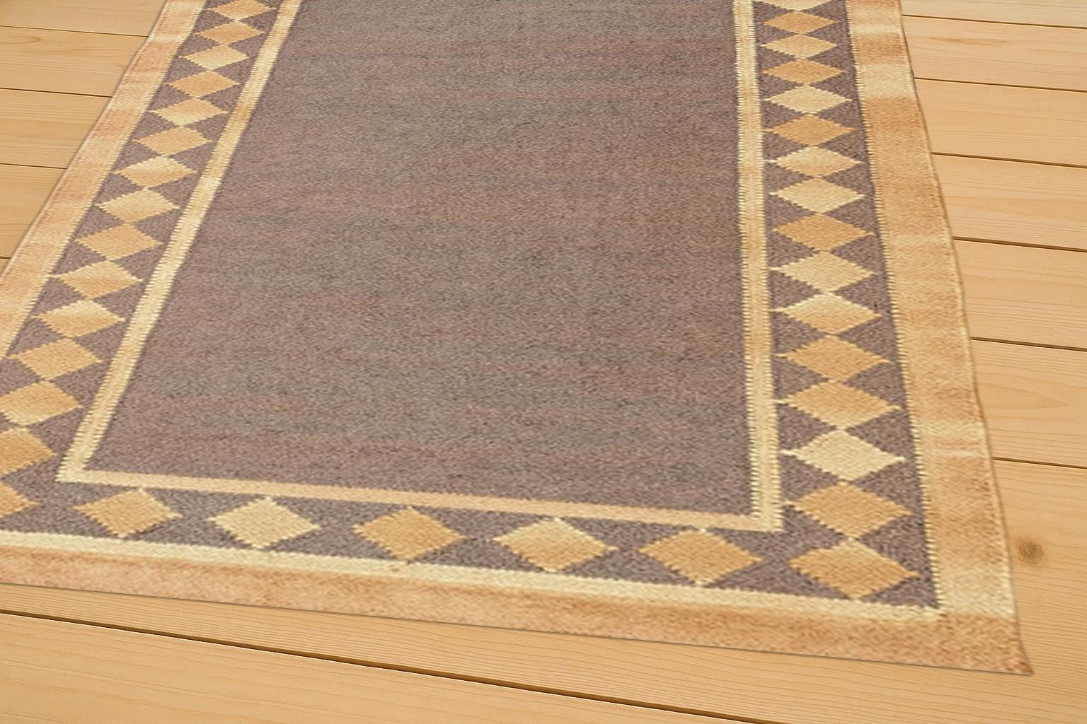 Beige and Brown Handwoven Kilim, Muted & Neutral Color Kilim | Bordered Design Kilim | Solid Flat-Weave | Navajo Decor | Vintage wool Rug