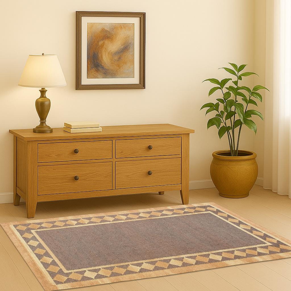 Beige and Brown Handwoven Kilim, Muted & Neutral Color Kilim | Bordered Design Kilim | Solid Flat-Weave | Navajo Decor | Vintage wool Rug