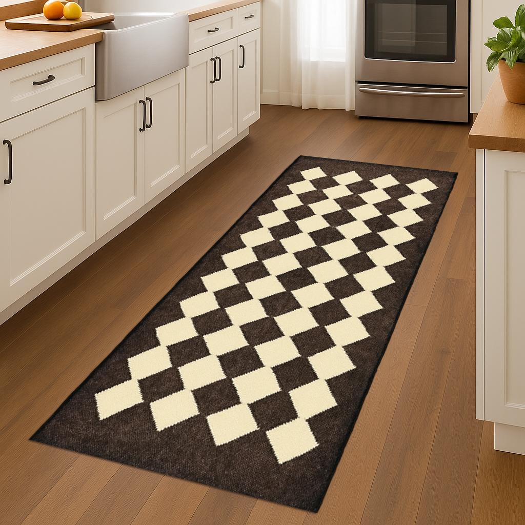 Checker Diamond Runner Rug | Long Hallway Carpet | Modern Geometric Rug | Stylish Entryway Runner | Custom Order