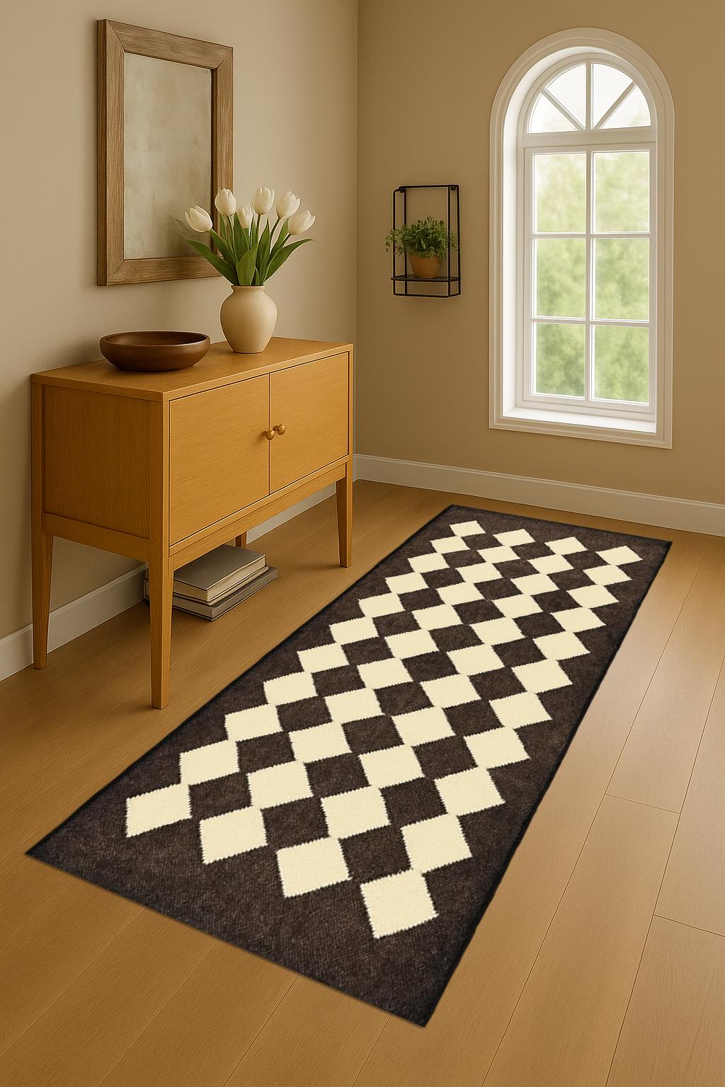 Checker Diamond Runner Rug | Long Hallway Carpet | Modern Geometric Rug | Stylish Entryway Runner | Custom Order