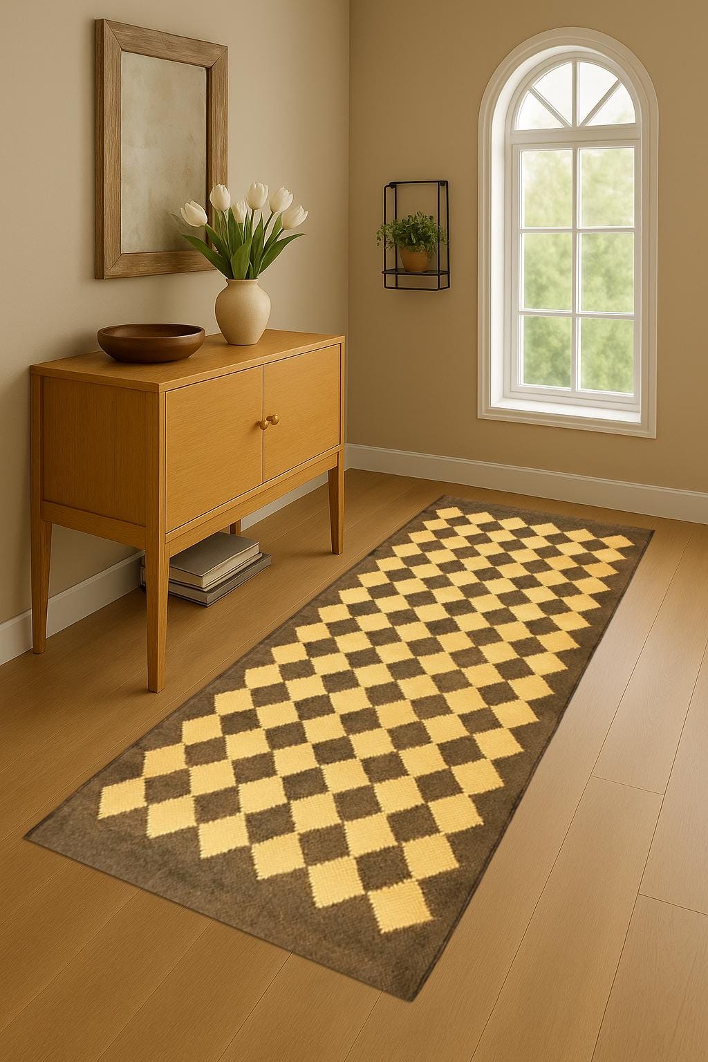 Geometric Red Runner Rug | Diamond Checkered Hallway Runner | Soft Long Carpet for Entryway | Modern Home Decor Rug