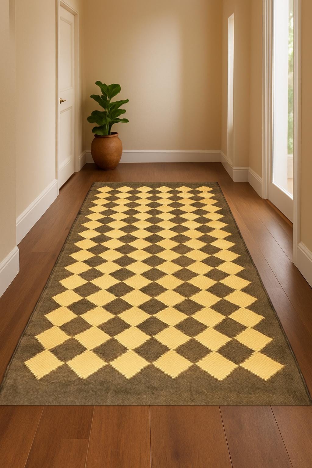 Geometric Red Runner Rug | Diamond Checkered Hallway Runner | Soft Long Carpet for Entryway | Modern Home Decor Rug