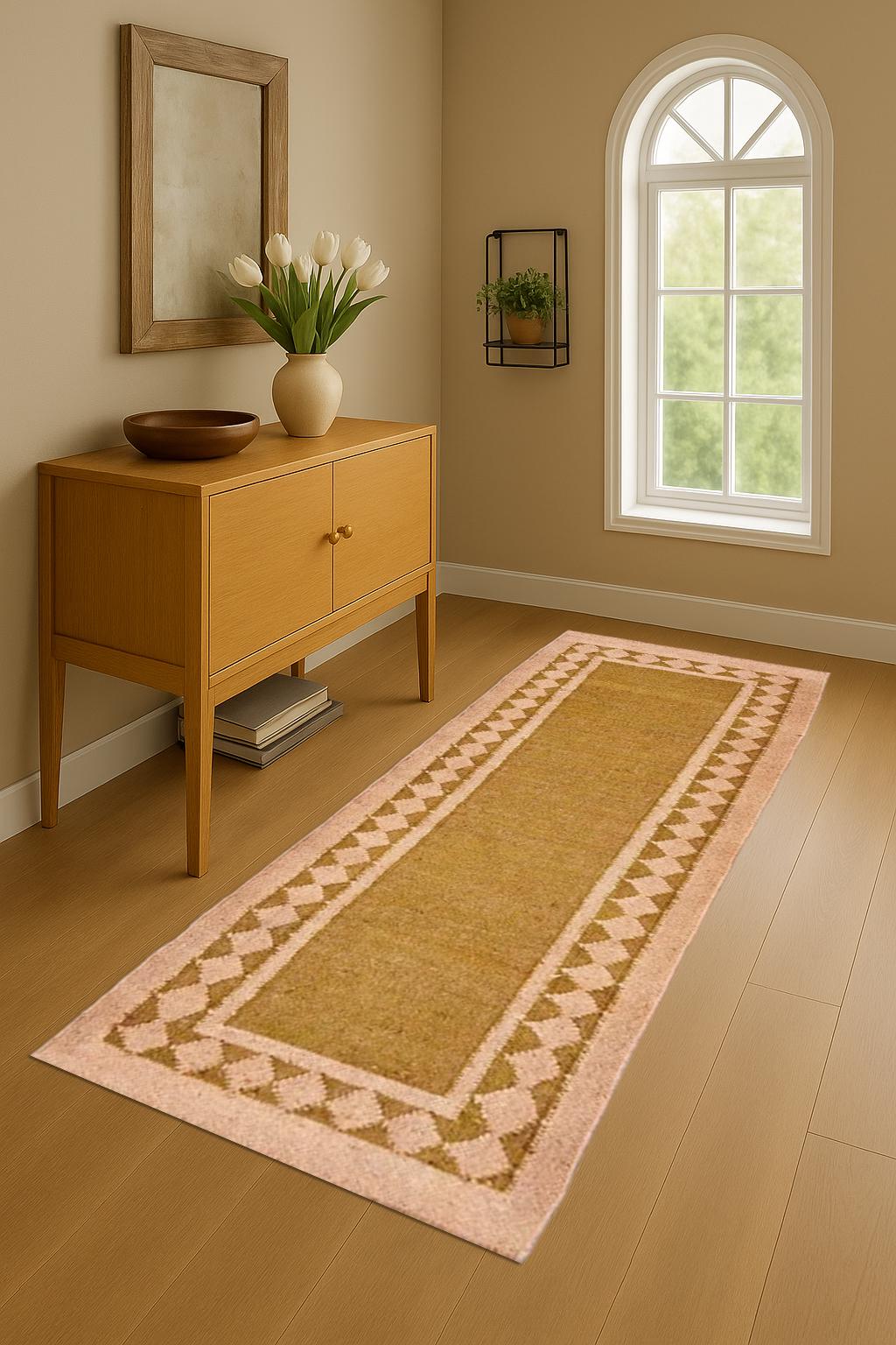 Neutral Wool Jute Runner Rug | Woven Hallway Carpet | Handcrafted Natural Fiber Runner | Modern Boho Decor Rug