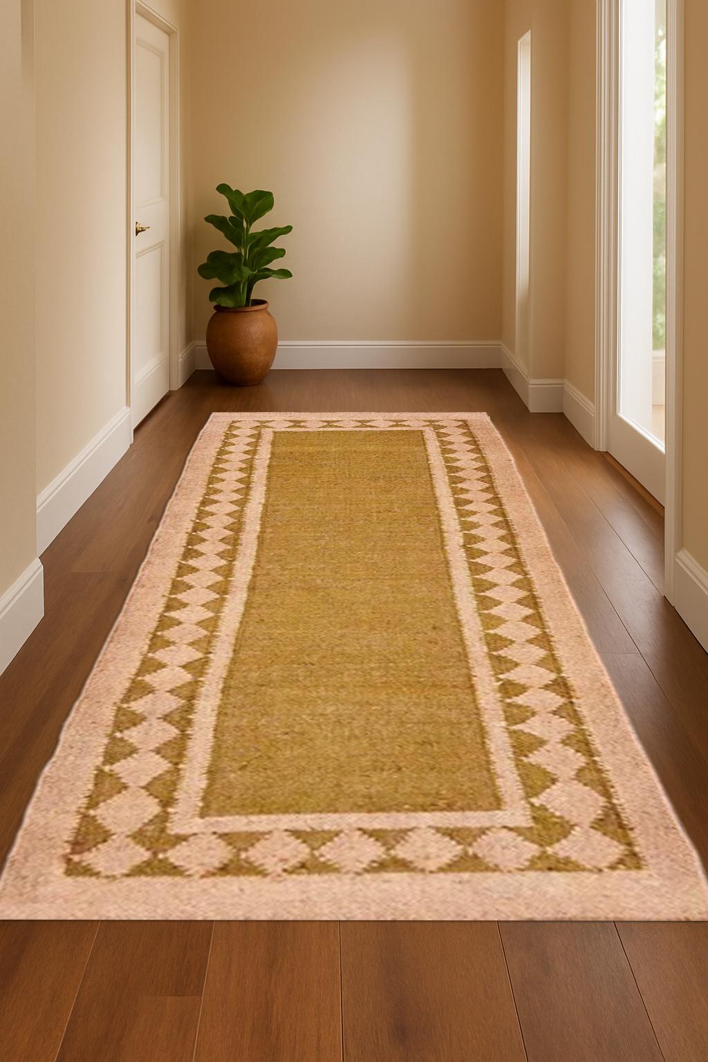 Neutral Wool Jute Runner Rug | Woven Hallway Carpet | Handcrafted Natural Fiber Runner | Modern Boho Decor Rug