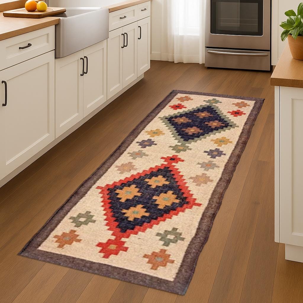 Handwoven Natural Jute Wool Runner | Entryway Hallway Rug | Rustic Boho Long Runner | Sustainable Handmade Rug