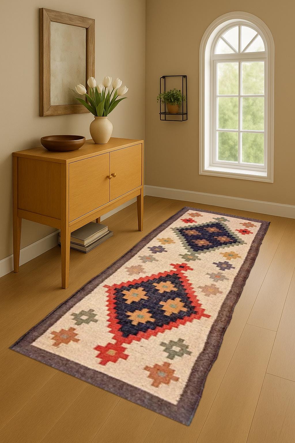 Handwoven Natural Jute Wool Runner | Entryway Hallway Rug | Rustic Boho Long Runner | Sustainable Handmade Rug