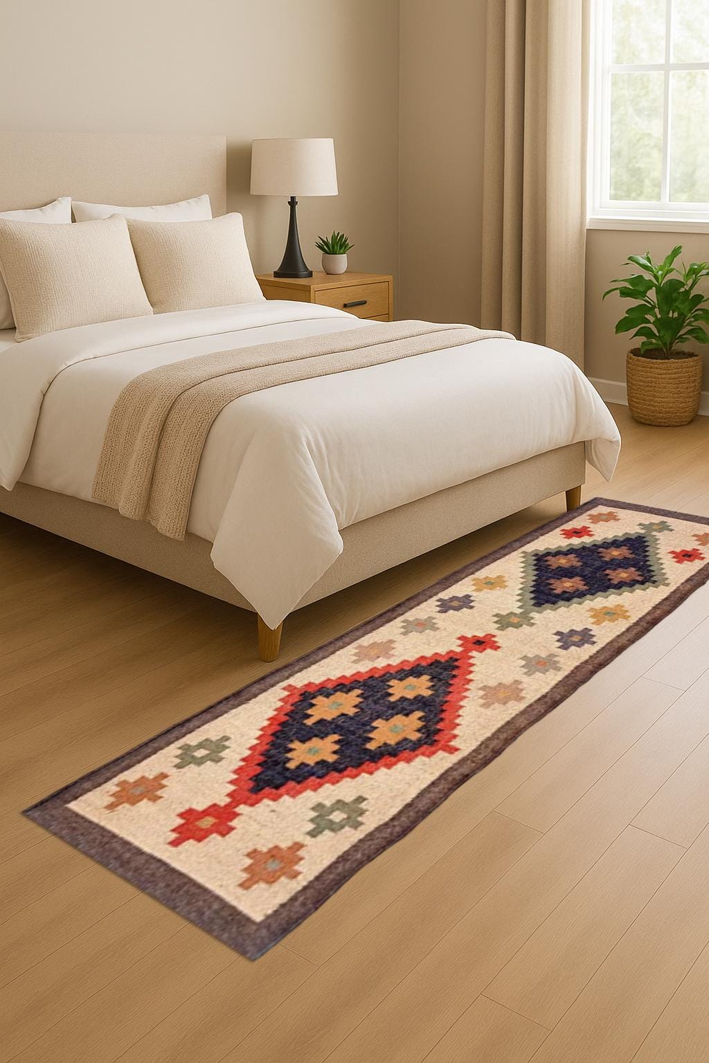 Handwoven Natural Jute Wool Runner | Entryway Hallway Rug | Rustic Boho Long Runner | Sustainable Handmade Rug