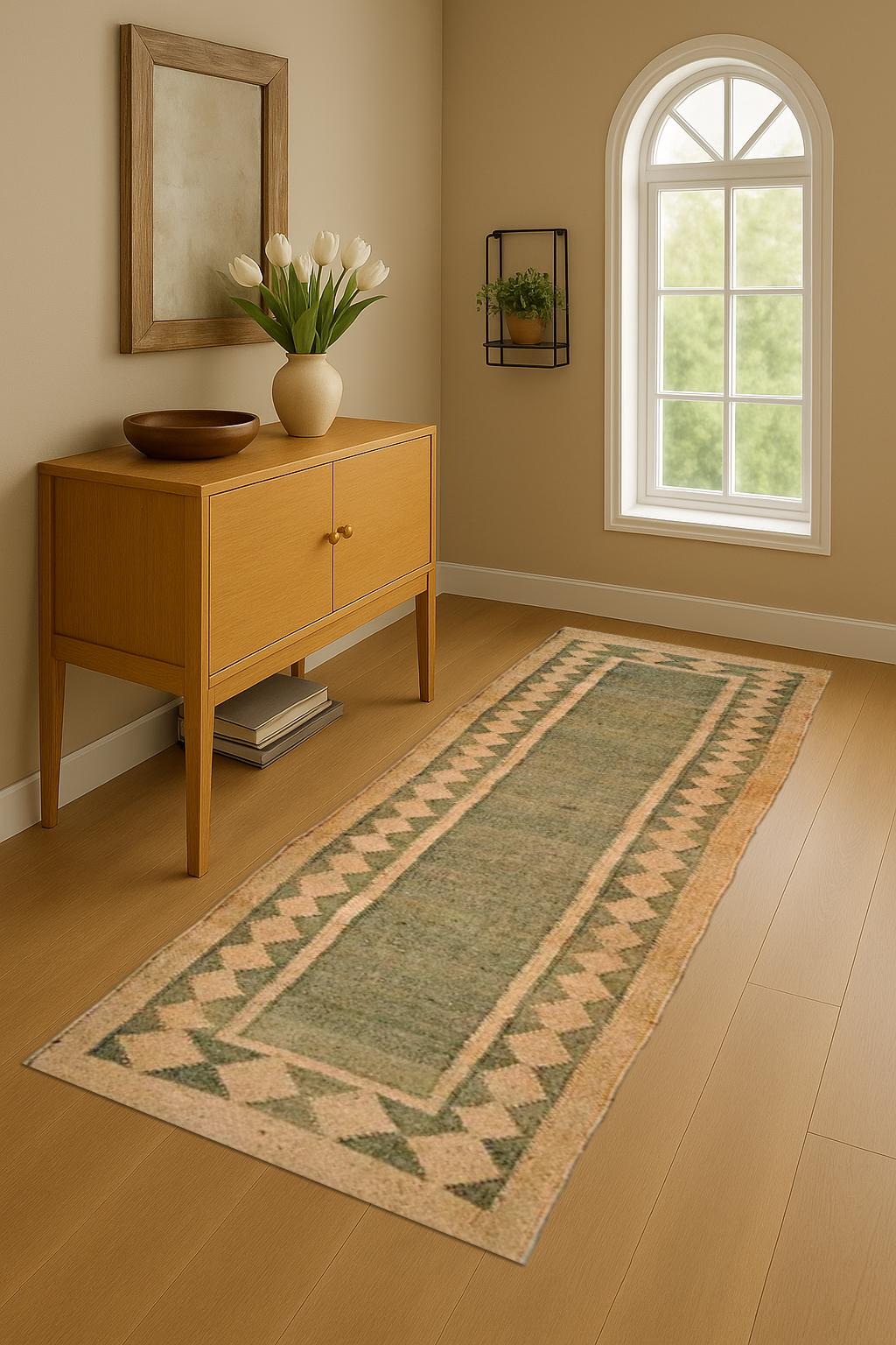 Handwoven Wool Jute Runner – Natural Boho Hallway Rug – Farmhouse Table Runner – Eco-Friendly Rustic Decor