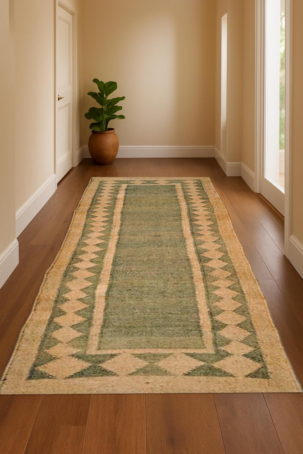 Handwoven Wool Jute Runner – Natural Boho Hallway Rug – Farmhouse Table Runner – Eco-Friendly Rustic Decor