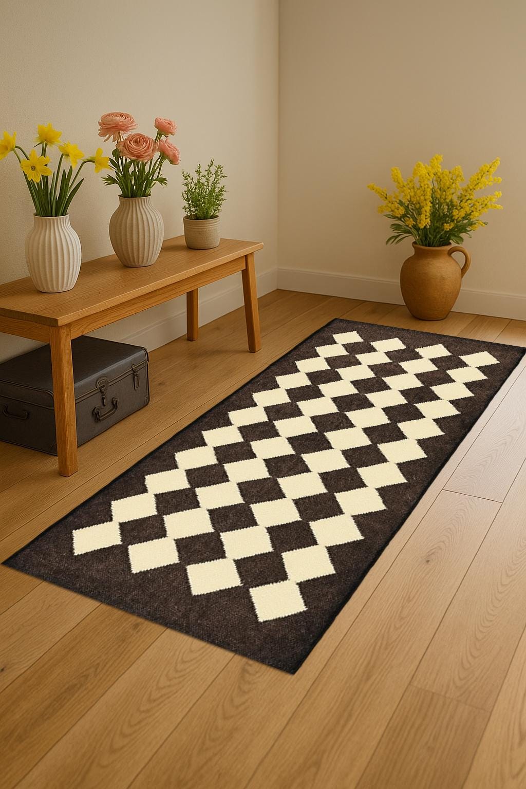 Checker Diamond Runner Rug | Long Hallway Carpet | Modern Geometric Rug | Stylish Entryway Runner | Custom Order