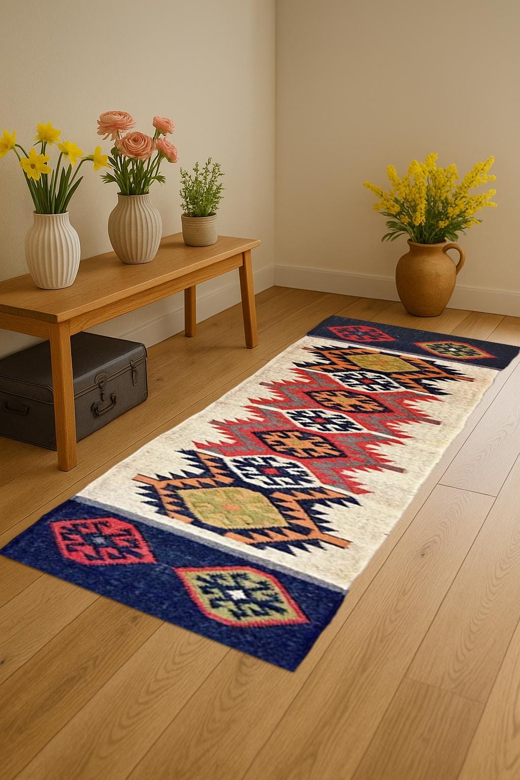 Natural Wool Jute Runner | Rustic Hallway Rug | Handmade Boho Runner for Entryway | Neutral Long Rug | Sustainable Home Decor
