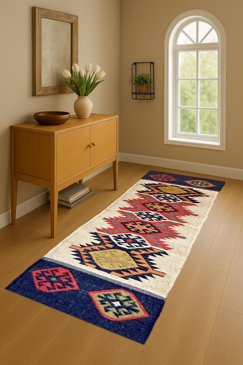 Natural Wool Jute Runner | Rustic Hallway Rug | Handmade Boho Runner for Entryway | Neutral Long Rug | Sustainable Home Decor