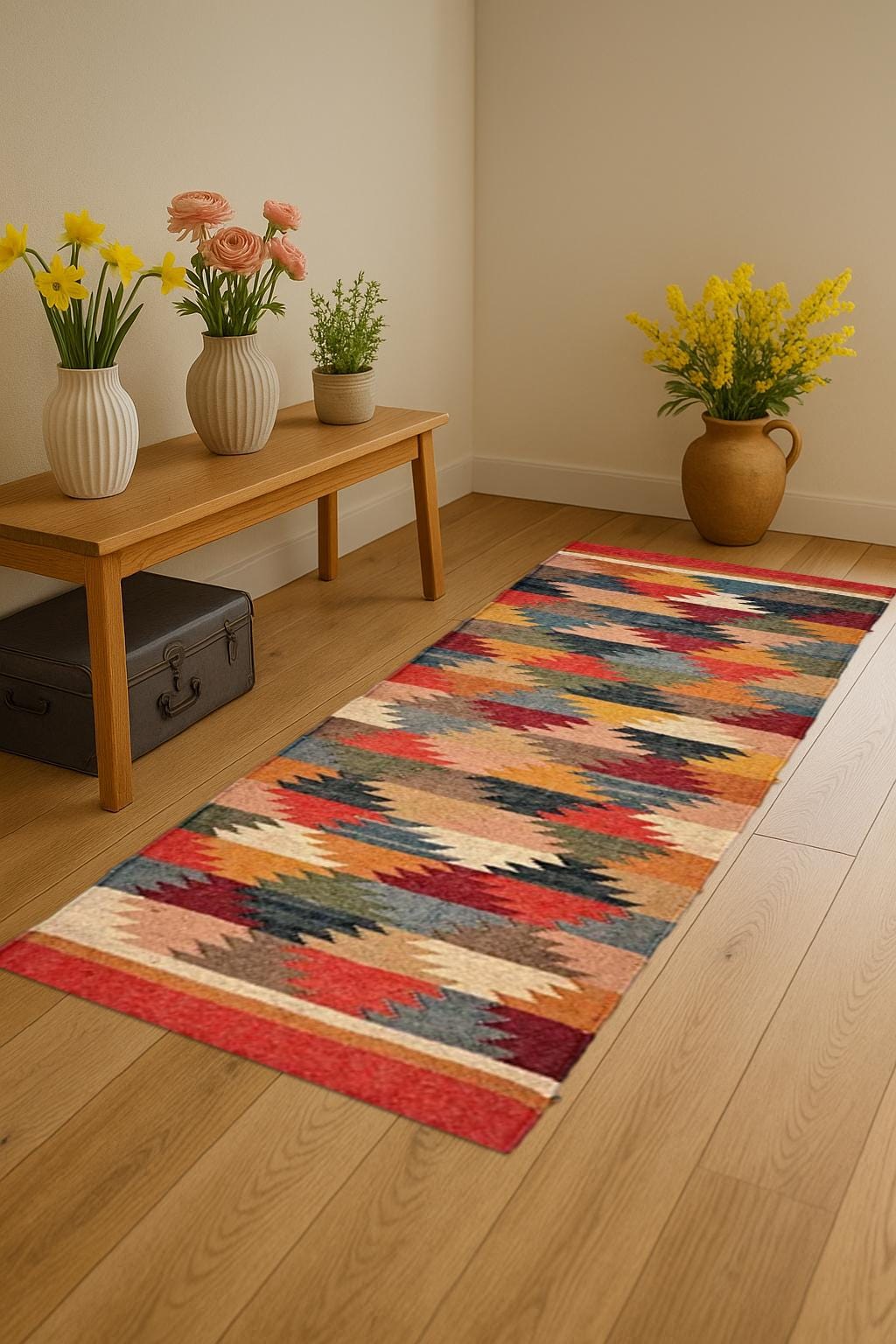 Handwoven Wool Jute Runner Rug | Natural Hallway Runner | Boho Farmhouse Long Rug | Eco-Friendly Entryway Carpet | Custom Size