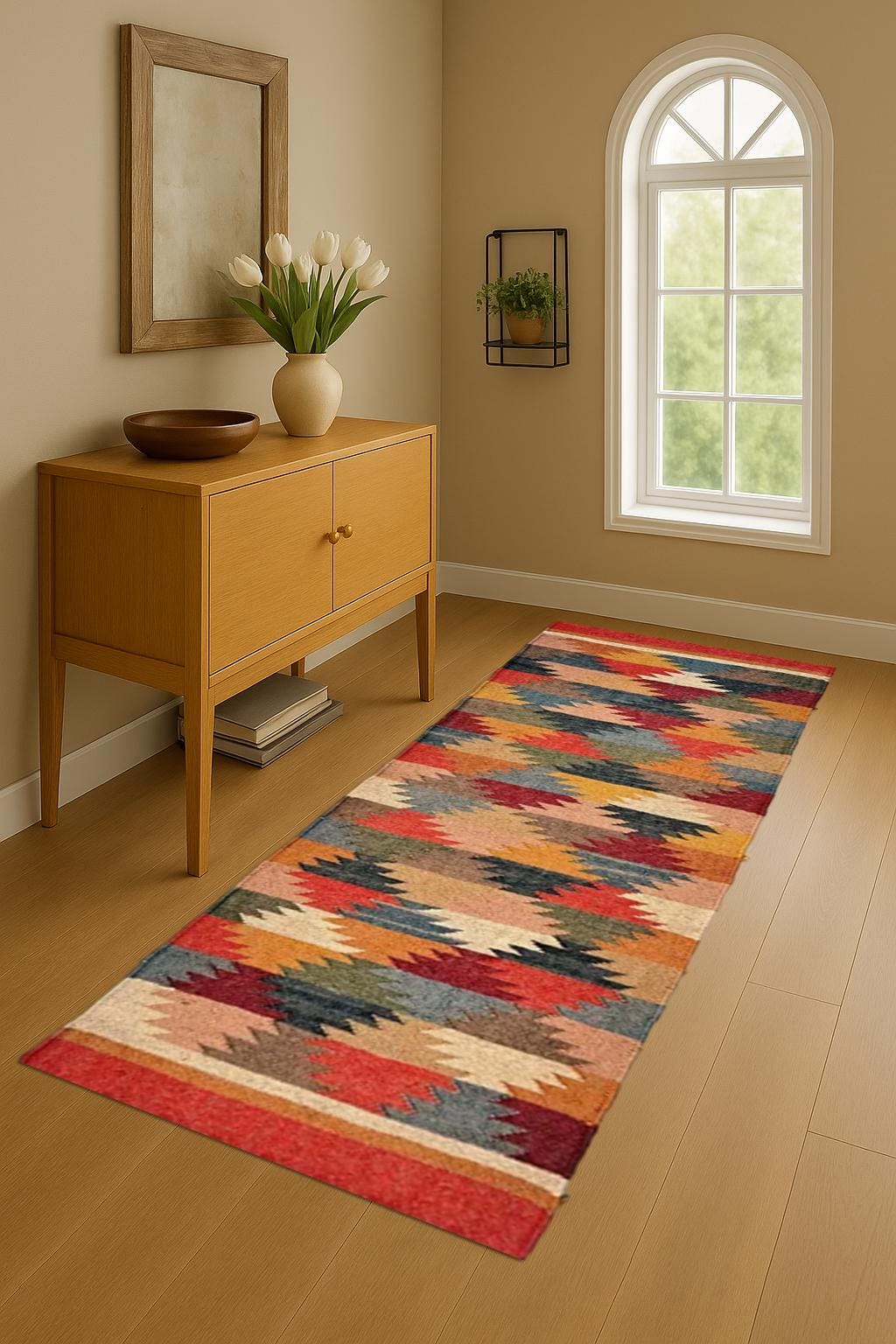 Handwoven Wool Jute Runner Rug | Natural Hallway Runner | Boho Farmhouse Long Rug | Eco-Friendly Entryway Carpet | Custom Size
