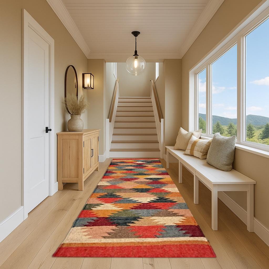 Handwoven Wool Jute Runner Rug | Natural Hallway Runner | Boho Farmhouse Long Rug | Eco-Friendly Entryway Carpet | Custom Size